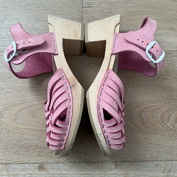 Piukk Swedish Sandals Pink Leather Wooden Clogs EU 37/ US 6,5 Made In Sweden - Picture 3 of 6